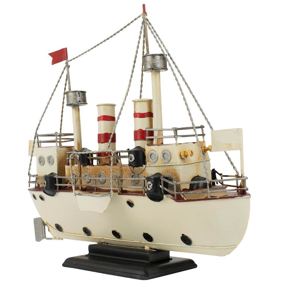 Navio Decorativo Branco 33cm Estilo Retrô Vintage - Peça Náutica Clássica para Decoração