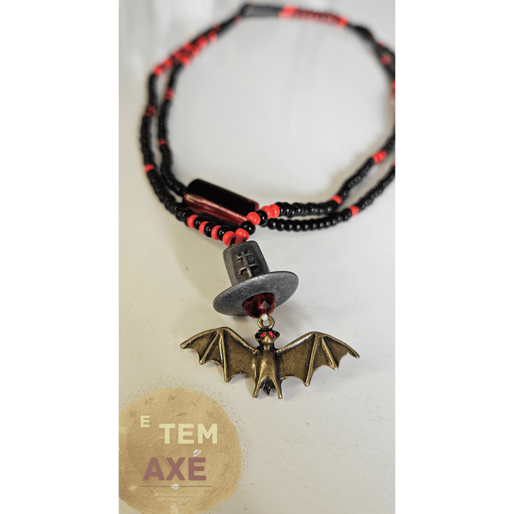 Fio de Contas Personalizado Exu Morcego Preto e Vermelho Umbanda e Candomble Espiritualidade