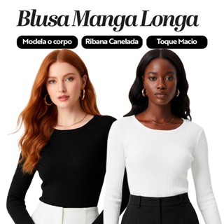 Kit 2 Blusas Manga Longa de Ribana Moda Casual Básica com Elegância e Conforto para Mulheres, Perfeitas Dia a Dia em Oferta na Shopee