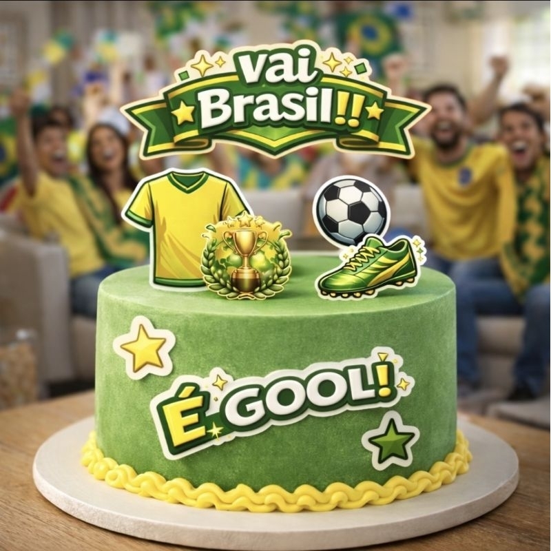 Topo de Bolo Copa do Mundo - Topo de Bolo Brasil - Topo de Bolo Futebol