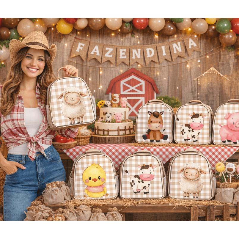 Mochila Fazendinha kit com  10 Infantil para Aniversário Lembrancinha  e Decoração