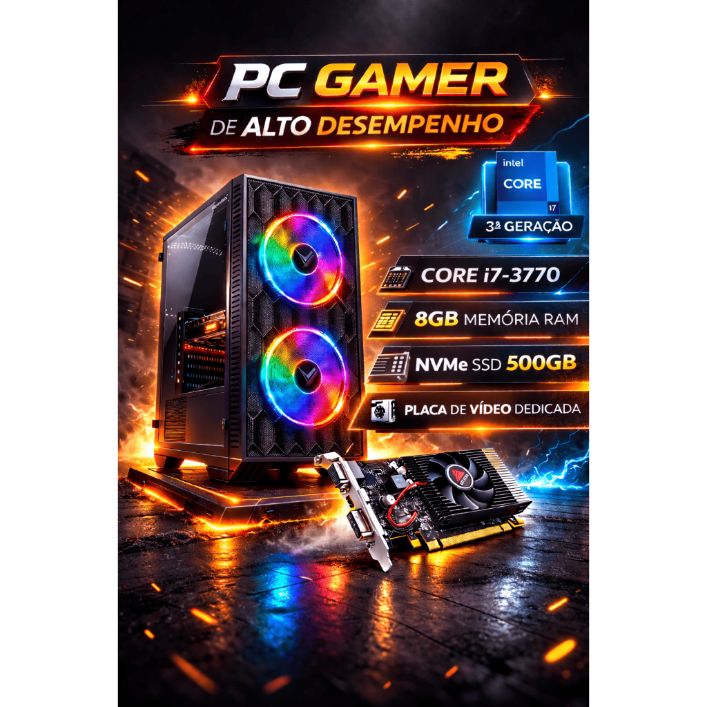 Computador Gamer Intel Core i7 - 8GB de RAM - SSD 500GB - Placa de Vídeo GT730 4GB