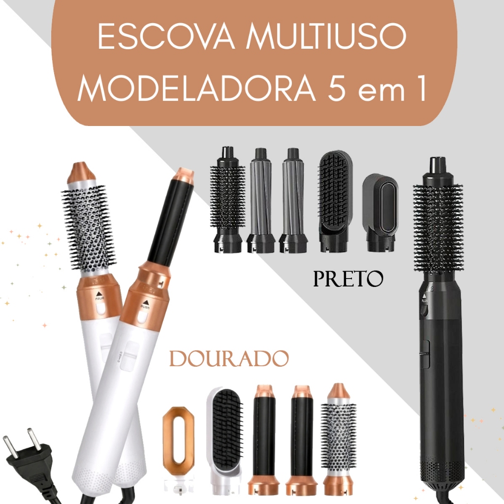 Escova Secadora e Alisadora Secador De Cabelos Profissional 5 Em 1 Modelador De Cachos Automático