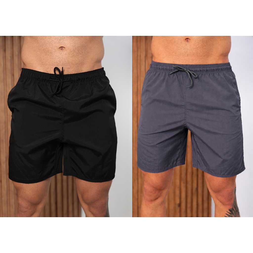 Kit 2 Short Masculino Mauricinho Tactel Elastano Moda Praia Bermuda Verão preto/cinza