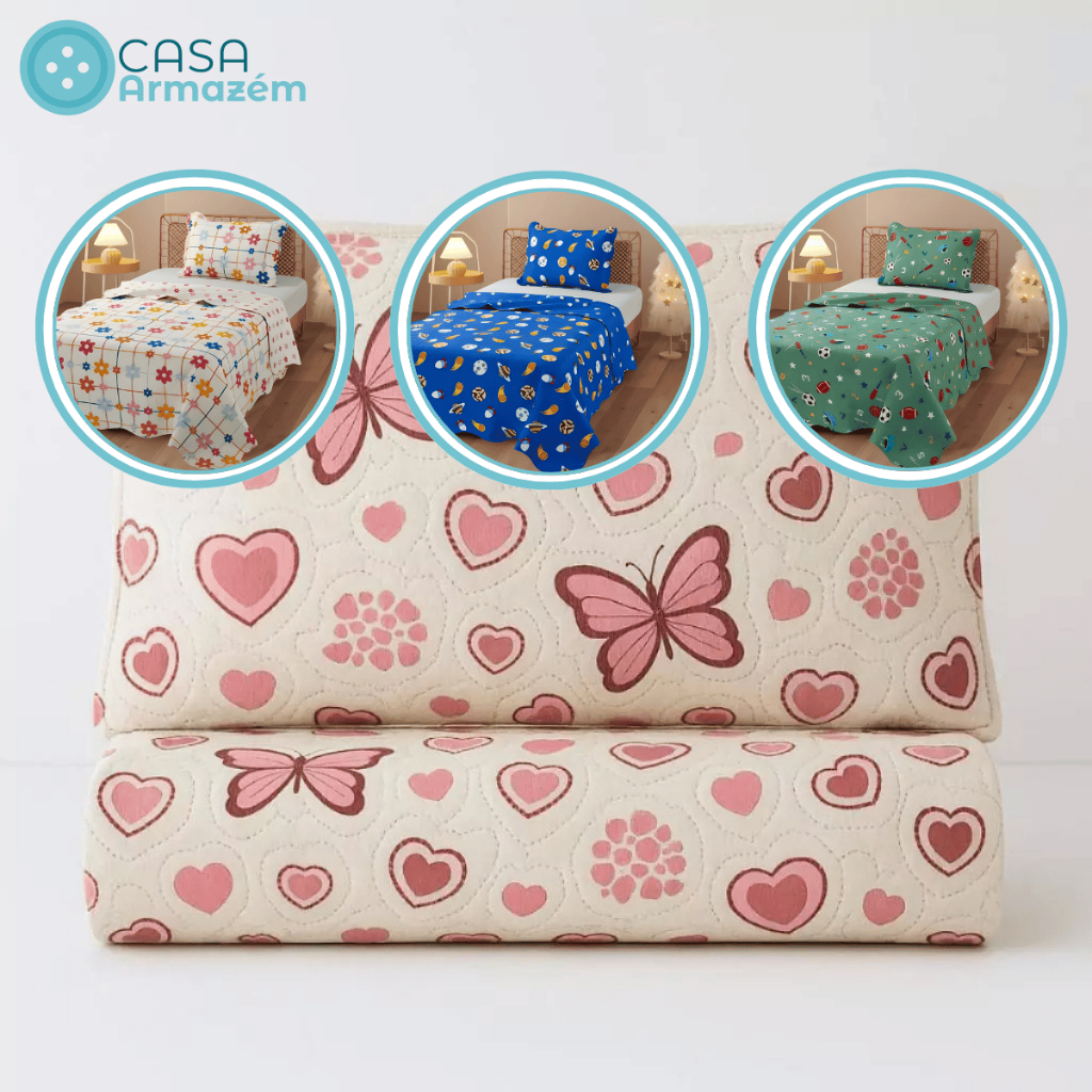 Kit Cobre Leito Infantil 2 Peças Menino/Menina Solteiro Estampado – Qualidade Premium Dupla Face em Oferta na Shopee
