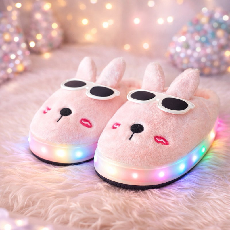 Pantufa Infantil Led Coelhinho Óculos inverno antiderrapante