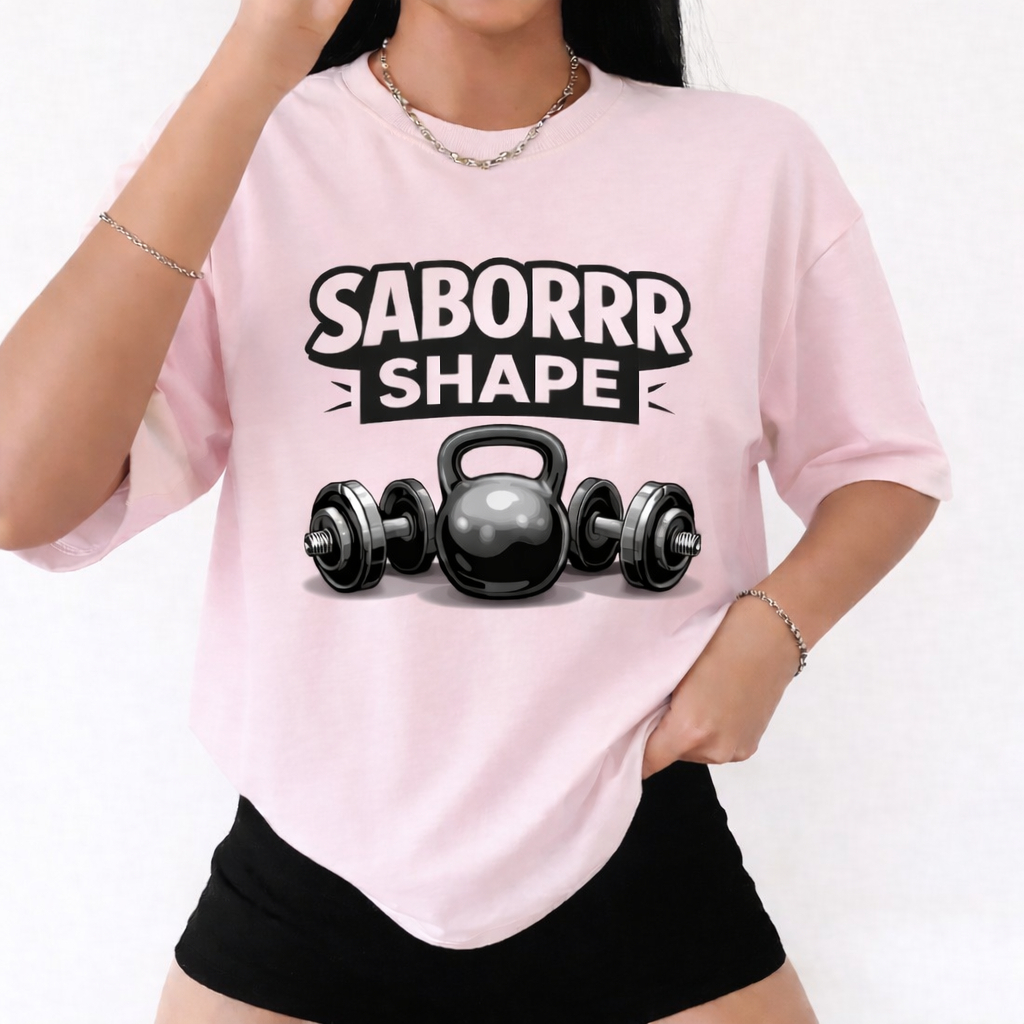 Camiseta Feminina Oversized Moda Academia Fitiness Camisa Meme Sabor Shape Blusa Leve Confortável 100% Algodão