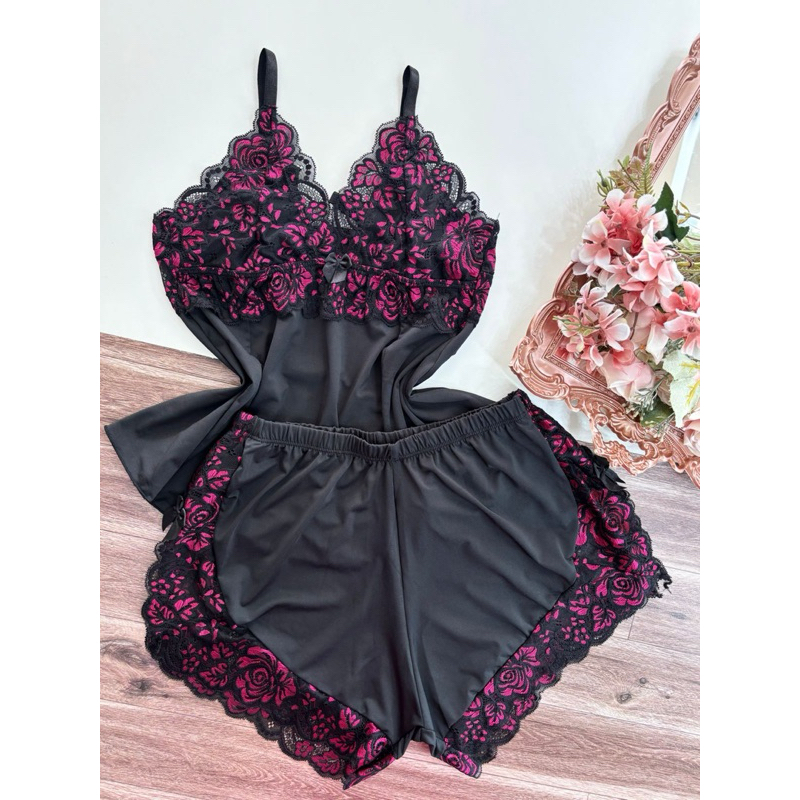 baby doll feminino de renda short doll de renda pijama de renda beibi dol de renda baby doll linha noite (safira) em Oferta na Shopee