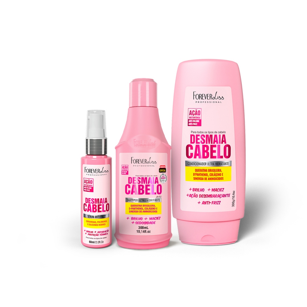 Kit Desmaia Cabelo Shampoo Condicionador E Sérum Forever Liss