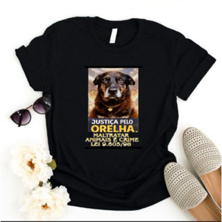 T-Shirts Baby Looks  Preta/Abril Laranja/Maltratar animais é Crime/Cão Orelha em Oferta na Shopee