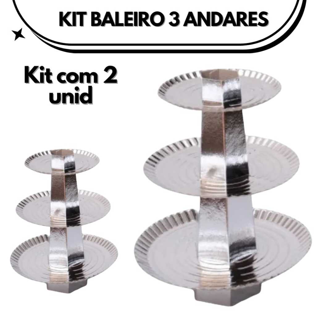 Kit 2 Baleiro de 3 Andares Para Bala de Coco Festa Aniversário em Oferta na Shopee