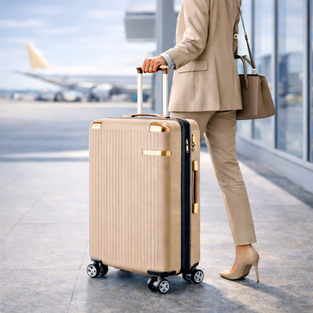 Mala De Bagagem 10kg Cor Bege Expansiva Dupla Zíper 360° 4 Rodas Bloqueio Senha ABS Novo Modelo em Oferta na Shopee