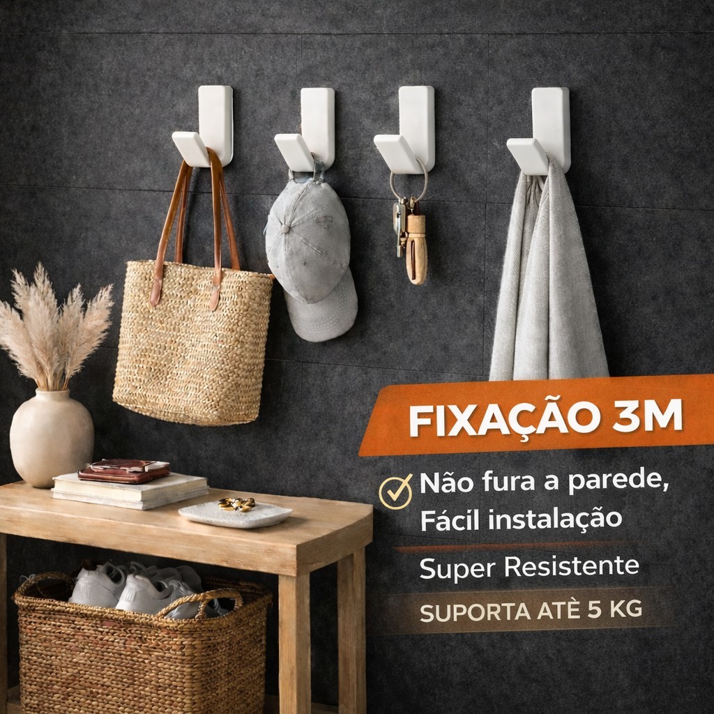 Gancho Adesivo 3M Super Resistente Até 5kg – Suporte de Parede Sem Furo Fácil Instalação