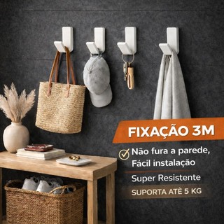 Gancho Adesivo 3M Super Resistente Até 5kg – Suporte de Parede Sem Furo Fácil Instalação