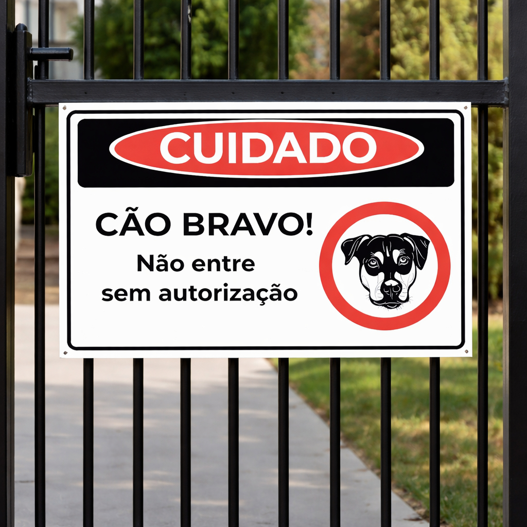 Placa Cuidado Cão Bravo Não Entre Sem Autorização Sinalização 15x20cm