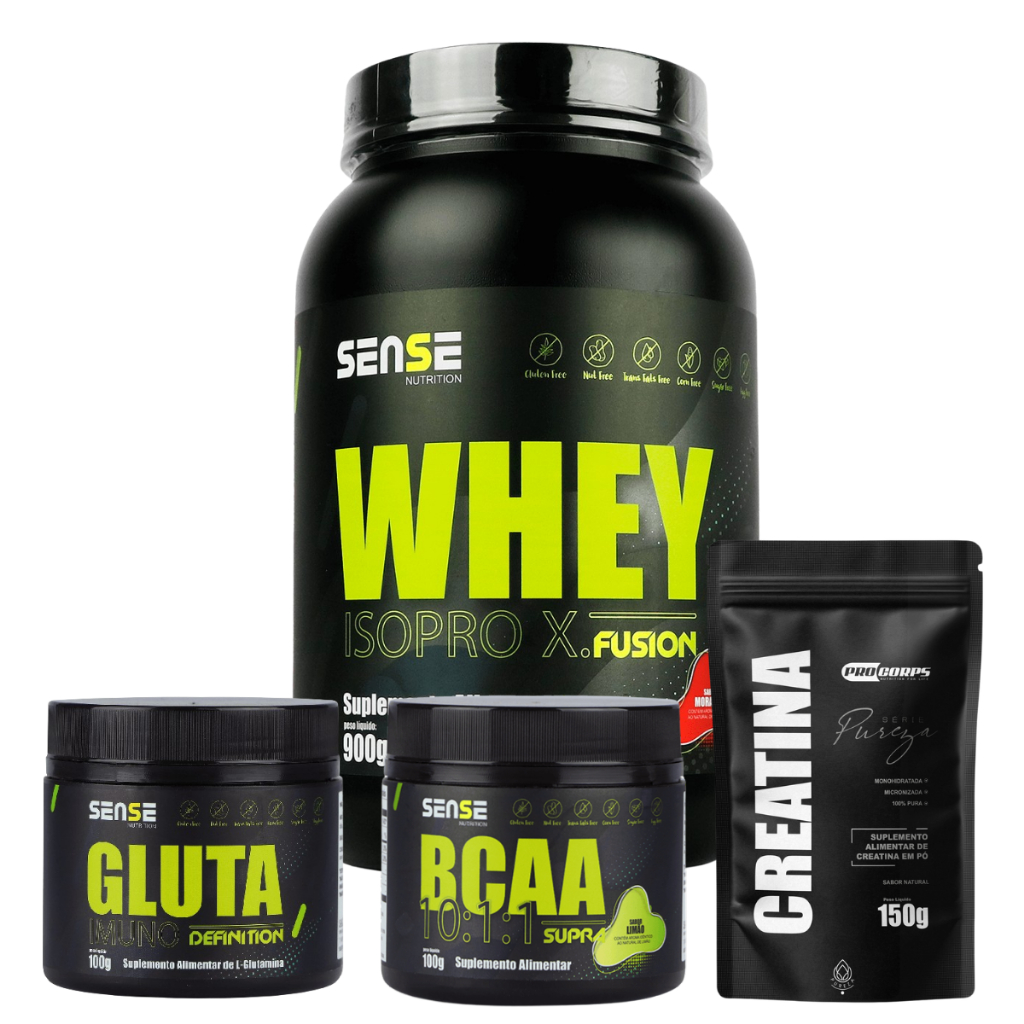 Whey Protein 900g + BCAA 150g + Glutamina 100g + Creatina pura refil 150g