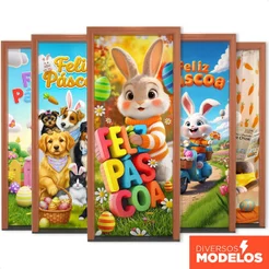 Capa de Porta Decorativa Páscoa 0,80x2,10m Em Tecido Sublimado com Elástico - Vários Modelos