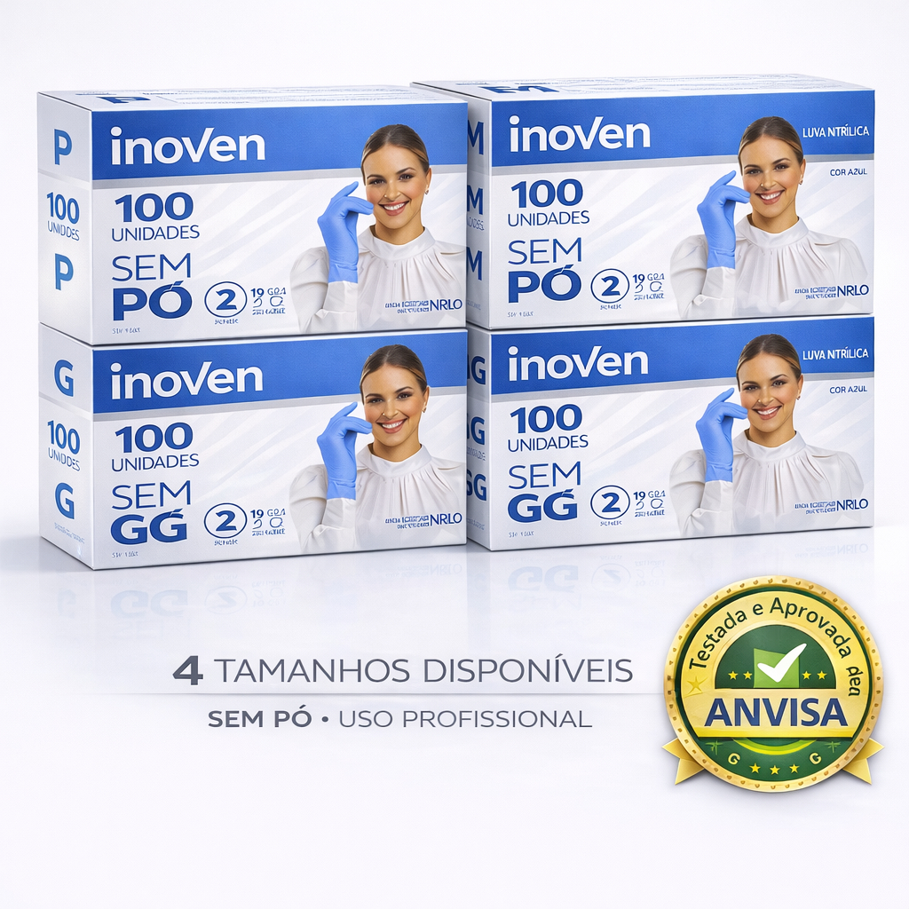 Luva Nitrilica  Azul Sem Pó Descartavel Caixa 100 un Inoven Borracha P M G Pequena Media Grande Procediment Profissional em Oferta na Shopee