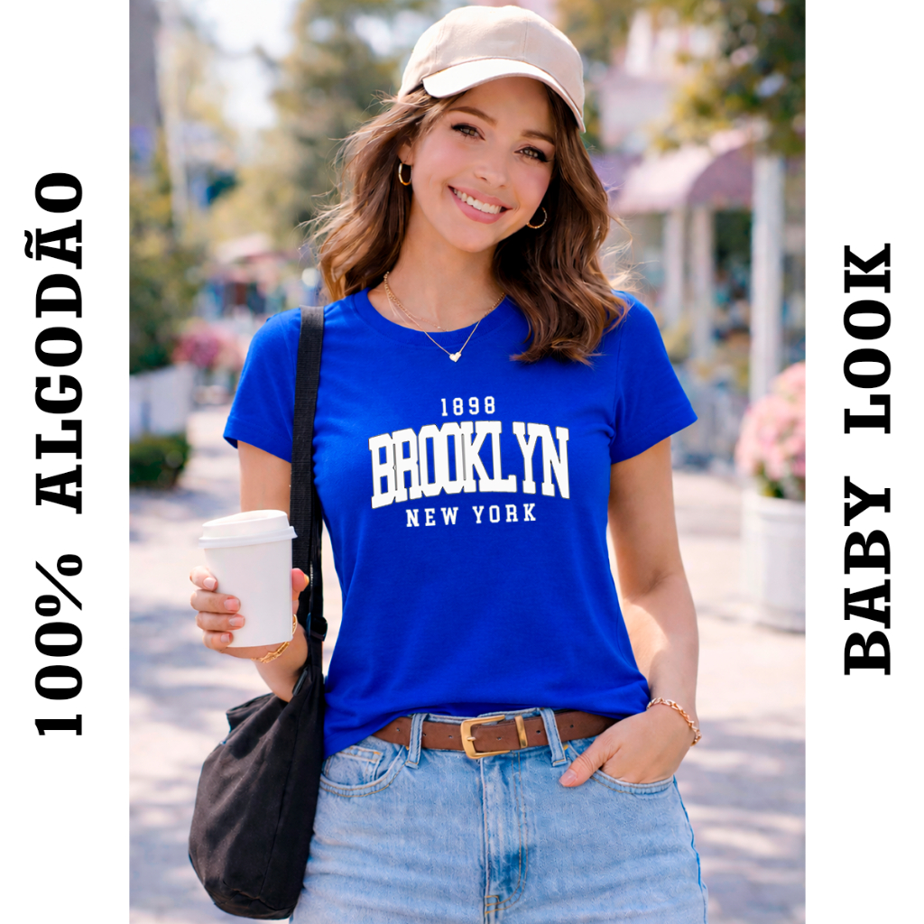 Camiseta Baby Look Brooklyn Camisa Algodão Feminina Confortável