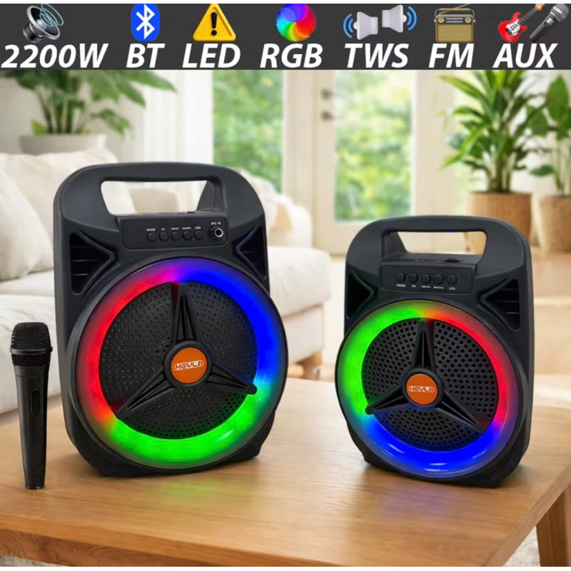 Caixa de Som Bluetooth Portátil 2200W PMPO Potente com LED RGB/Microfone/USB/SD/Aux e Karaokê