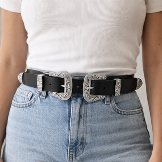 Cintos Femininos 2 Fivelas Pratas Da Moda Blogueira Bibi Fivela Dupla Country Tendência Envio Rápido - Michelle em Oferta na Shopee