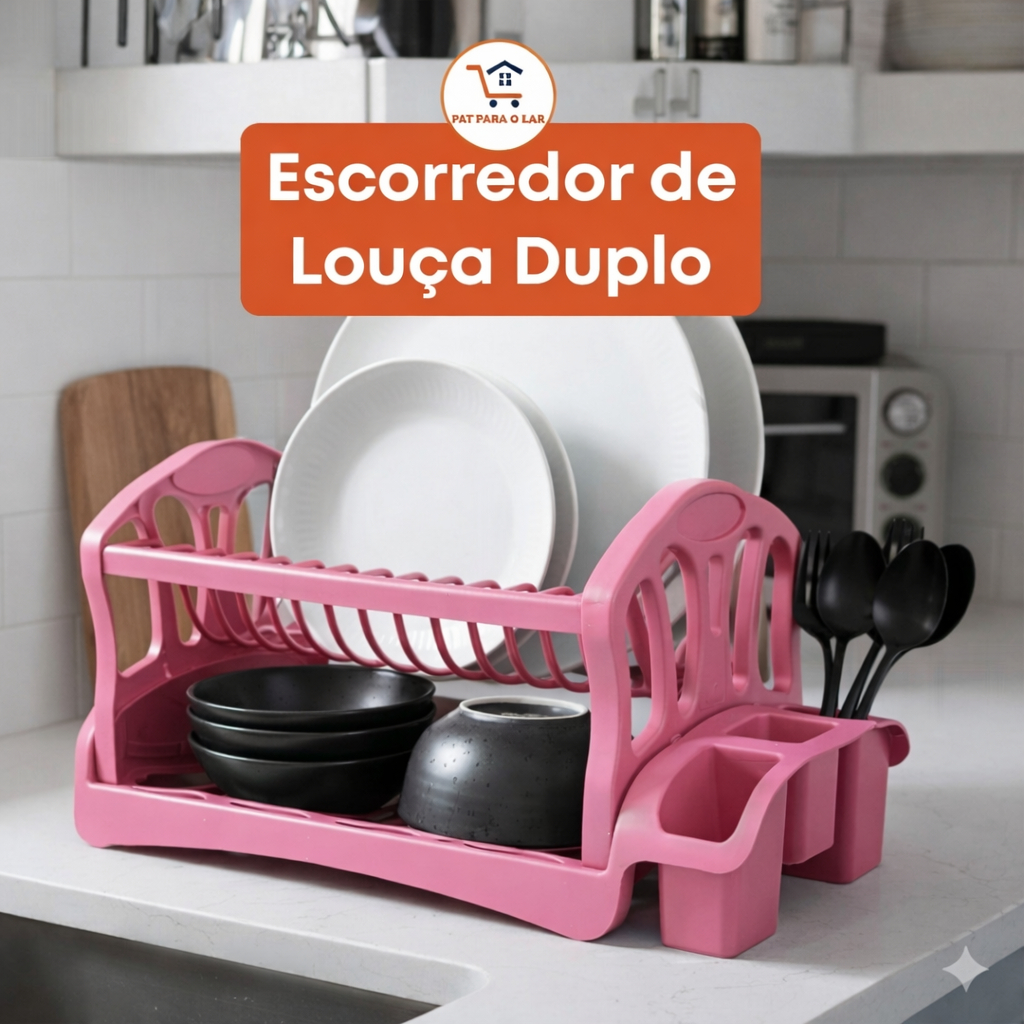 Escorredor e Organizador Duplo Louça Secador Pratos Pia Cozinha Compacto Prático Durável em Oferta na Shopee