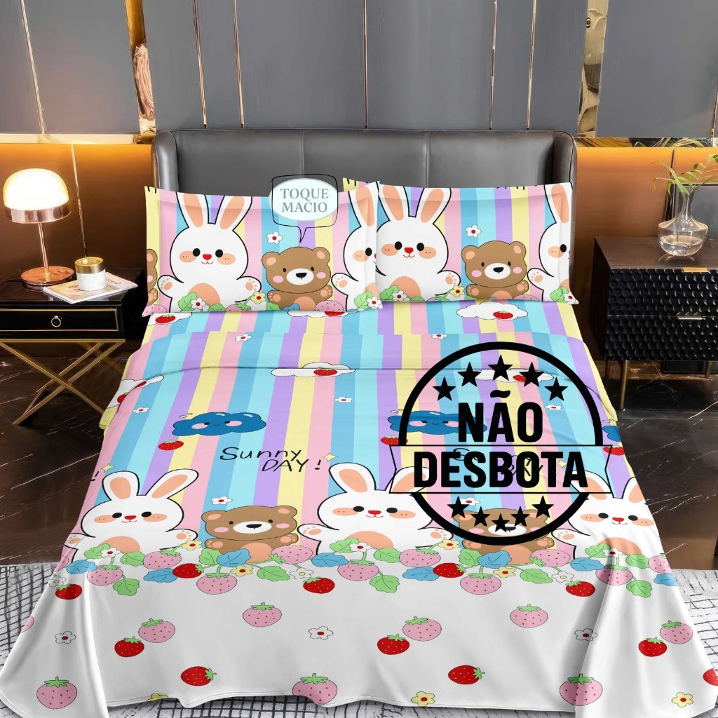 Jogo de Lençol 04 Peças Roupa de Cama Microfibra Estampado Animais Com Elástico Sobre-lençol Não Desbota Cobre-leito em Oferta na Shopee