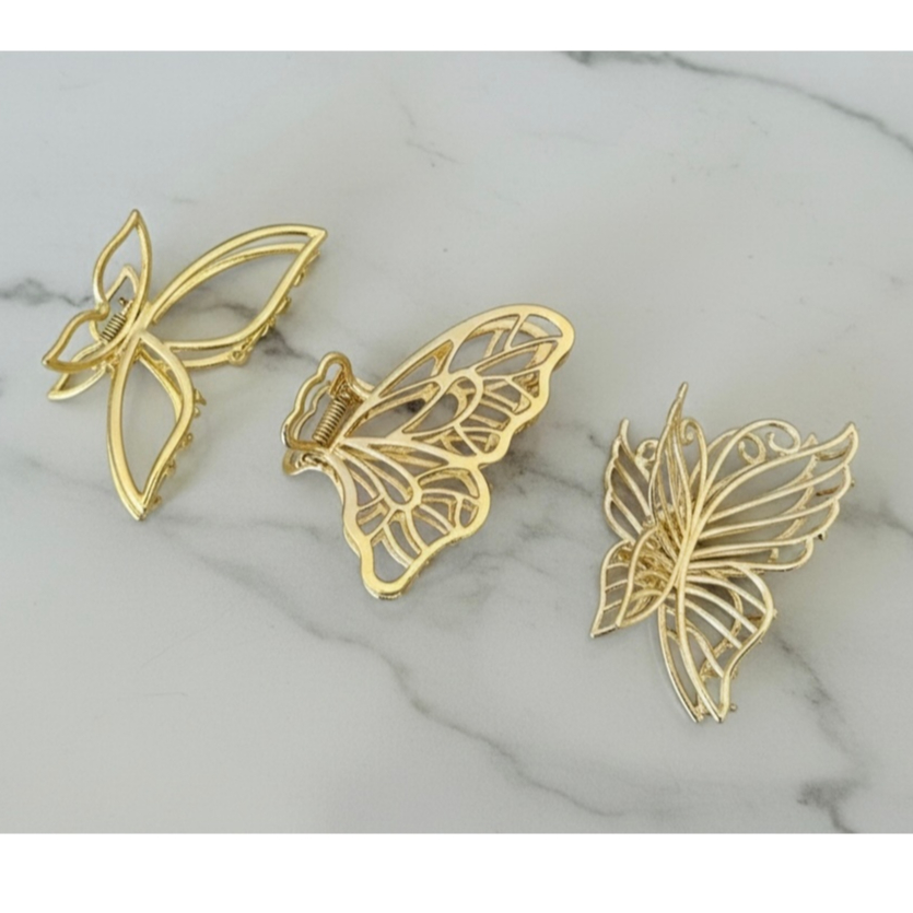 Kit 3 Prendedores de Cabelo Borboleta Feminino Presilha de metal Dourada/Prata 7,5 cm em Oferta na Shopee