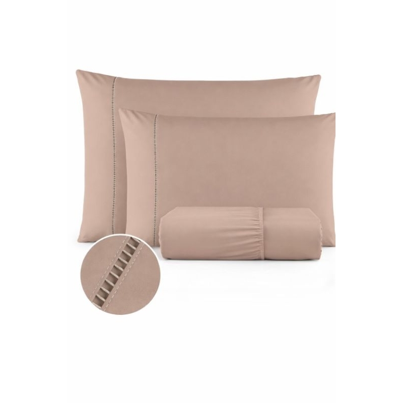 Jogo De Lençol 400 Fios Micropercal Com fronha Em Ponto Palito