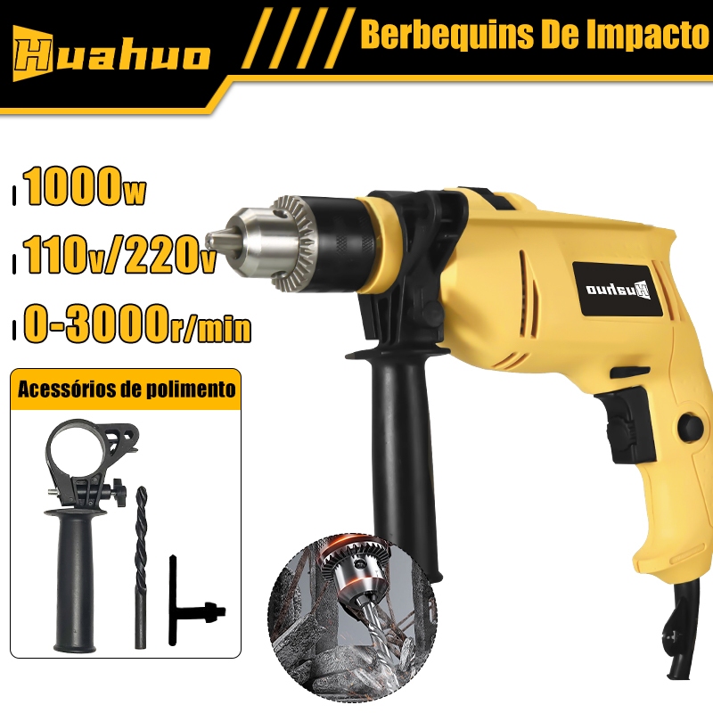 Furadeira E Parafusadeira Industrial De Impacto Elétrica 110V/220V 1000W Com Acessórios