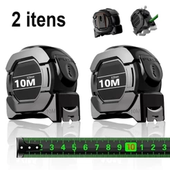 2 Peças Trena Profissional Fita Métrica Fluorescente Com Trava 10M