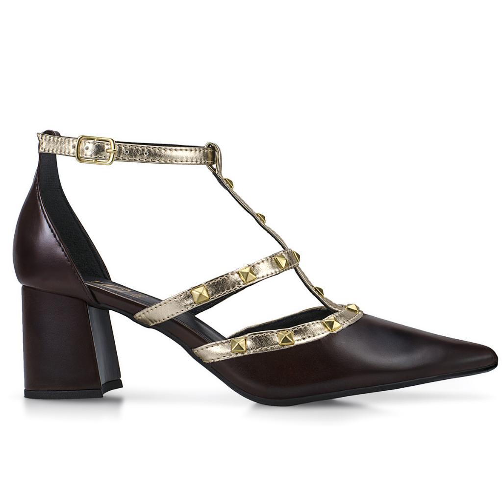 Scarpin Feminino Spyke Sapato Confort Salto Baixo Bloco Fivela 005