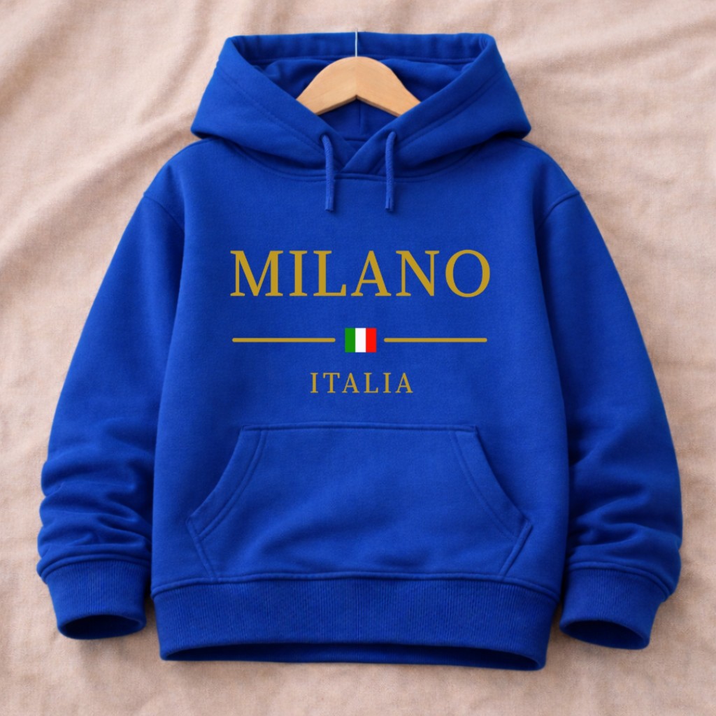 Moletom Infantil Milano Itália Canguru com Capuz Blusa de Frio Quentinho Estampa Premium