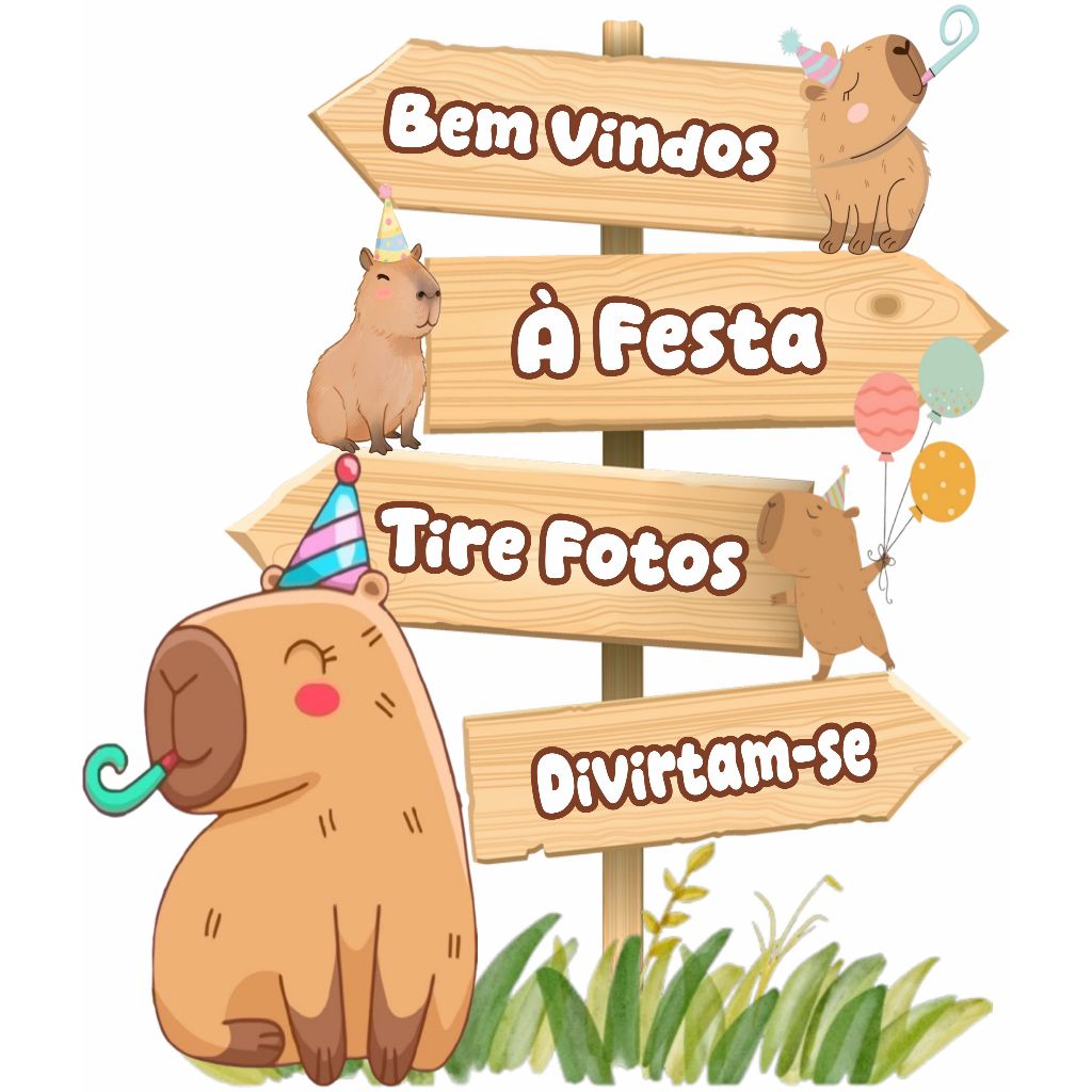 DISPLAY MDF DE CHÃO PLACA BEM VINDO SETA INDICADORA INDICATIVA CAPIVARA CUTE BABY PERSONALIZADA