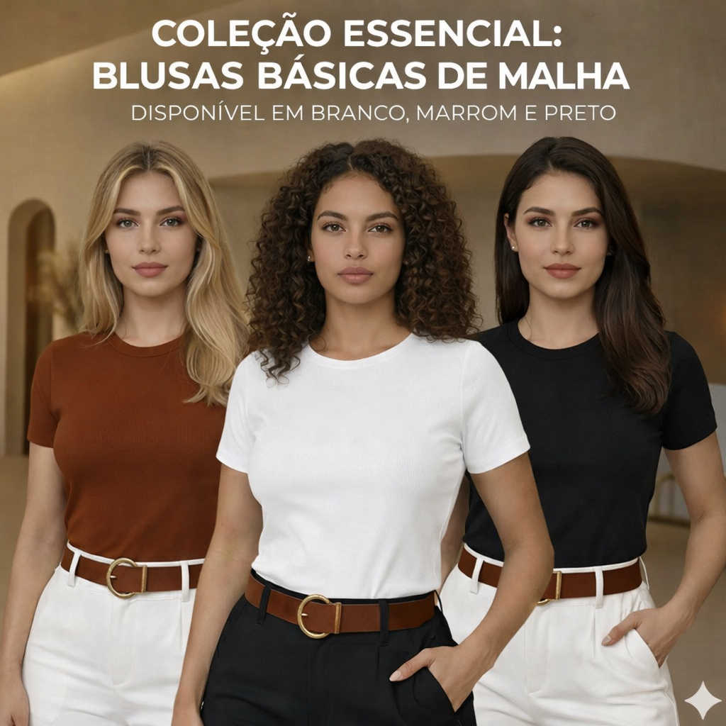 Blusa Feminina Estilosa Ribana Canelado Básica Casual Baby Tee
