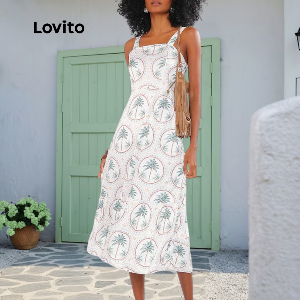 Lovito Bossa | Vestido Casual com Estampa de Plantas Feminino DRB481BRL511 em Oferta na Shopee