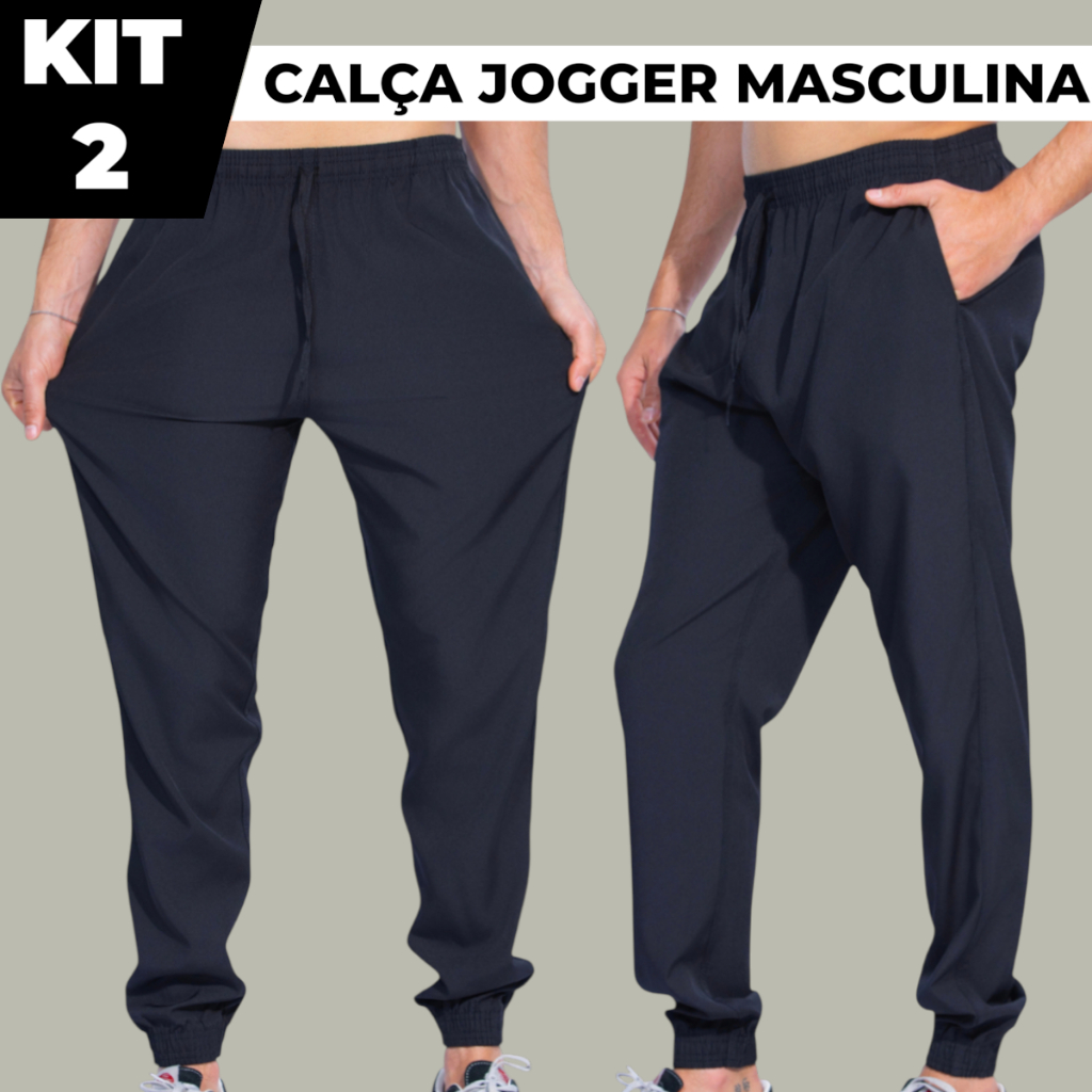 Kit 2 Calças Jogger Masculinas Tactel Elastano Cós Elástico Secagem Rápida Academia Corrida P ao GG