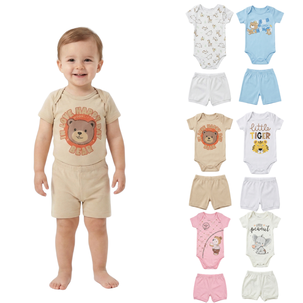 Conjunto Body Bebê Suedine Body Short Verão Roupa Infantil Confortavél