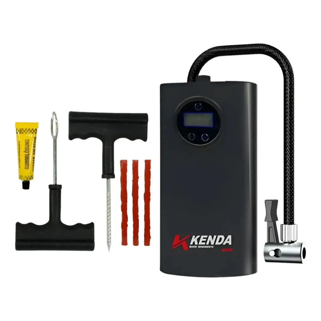 Kit Compressor Calibrador de Ar Kenda + Reparo de Pneus com agulha e Macarrão Contra Furos em Oferta na Shopee