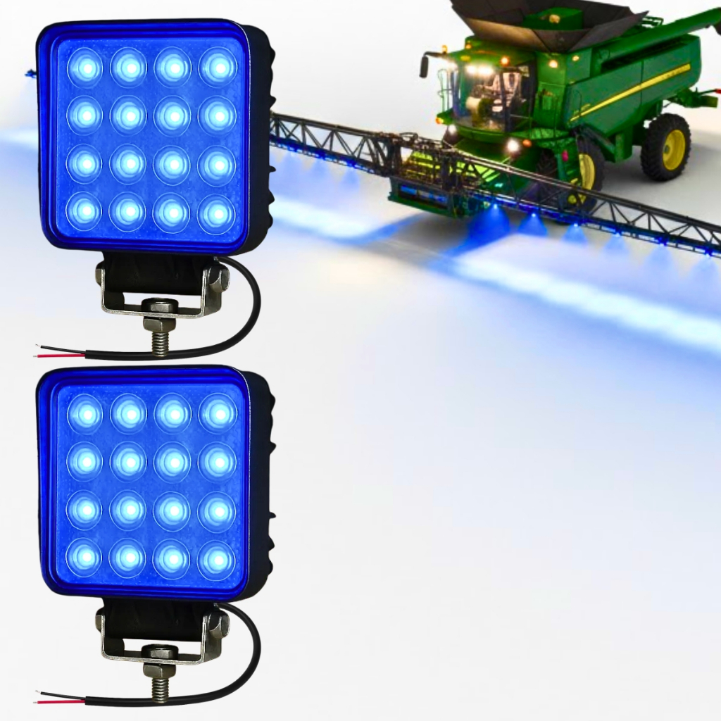 Kit 2 Farol Led Quadrado 16 Leds Bi-volt 48w Pulverizador Agricola Blue Beam - Led Azul