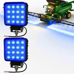Kit 2 Farol Led Quadrado 16 Leds Bi-volt 48w Pulverizador Agricola Blue Beam - Led Azul