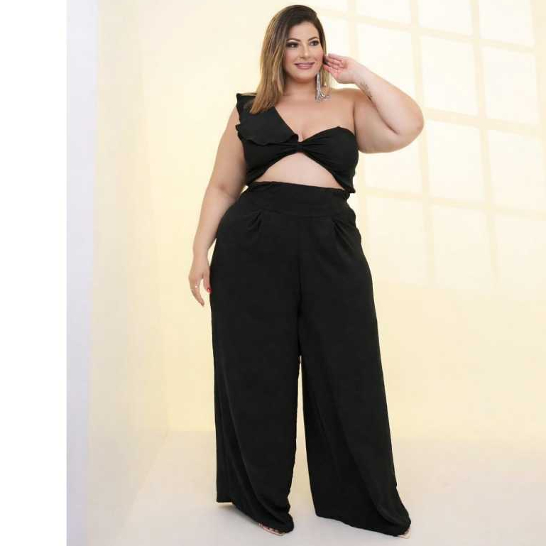 SELAH - MACACÃO Plus Size Feminino Torcido Calça Pantalona – Moda Atual