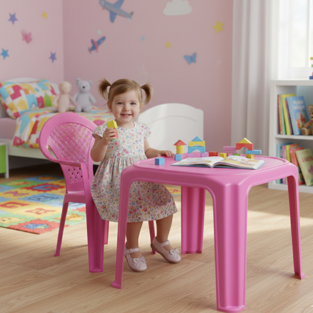 Mesinha Pequena Infantil Rosa+Cadeira Poltrona Educativa