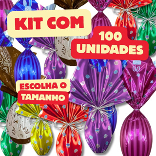 Kit 100 Embalagem Ovo de Páscoa 100g-750g Metalizada Vários Tamanhos e Estampas Saco Envelope em Oferta na Shopee
