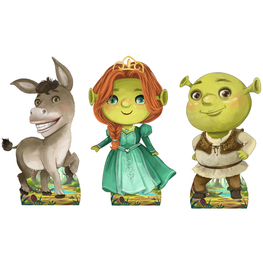 KIT DISPLAYS SHREK E TURMA AQUARELA  - 3 DE 55CM - FESTA E DECORAÇÃO