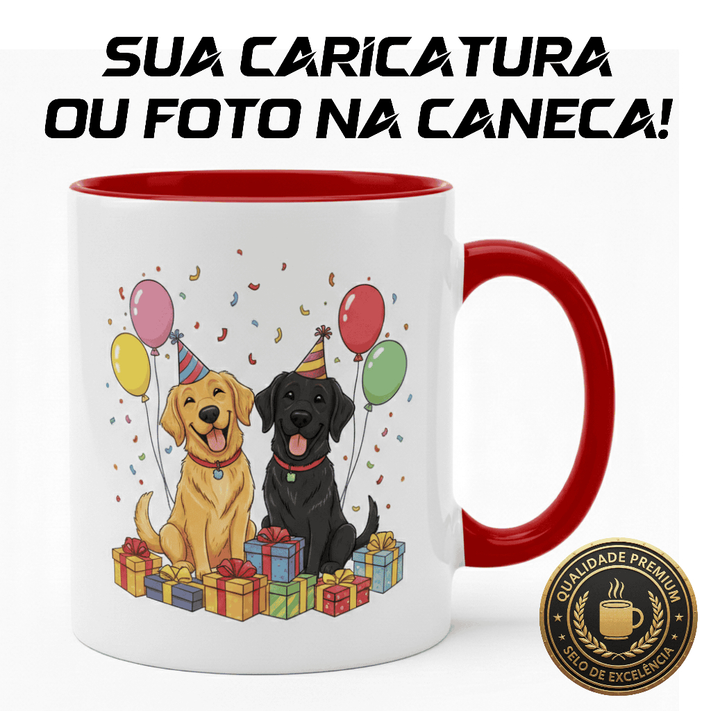 Caneca Personalizada Foto Pet Caricatura Cachorro Gato Presente Xícara Cerâmica Premium AAA+ 325ml