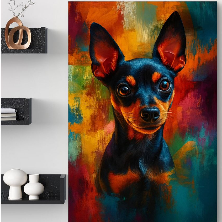 Quadro Cachorro Pinscher Miniatura MDF 110x70 Arte Moderna Pet Decorativa Para Sala Quarto