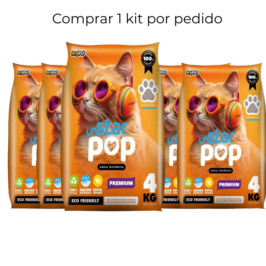 Kit 20 kg Areia Sanitária Gato Natural Argila Absorvente Ecológica (Antiodor) - Star Pop Tradicional