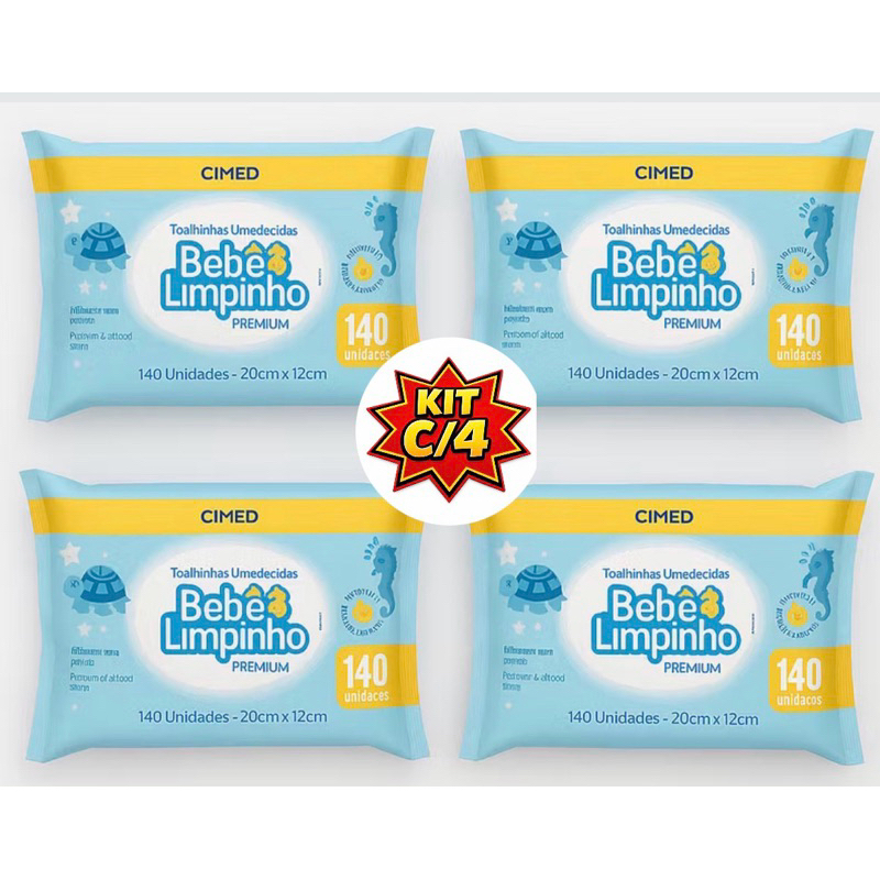 Toalhas Umedecidas Bebê Limpinho Premium c/140 - KIT C/3 ou C/4