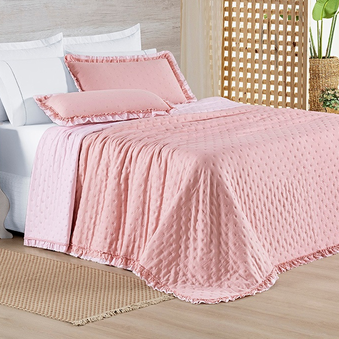 Cobre leito 3 Peças Percal 200 fios Dupla Face SuperSoft Babadinho Casal / Queen / King Alice